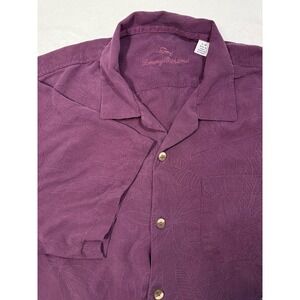 Hawaiian Purple Tommy Bahama Shirt Mens L 100% Silk Coconut Shell Buttons Vaca